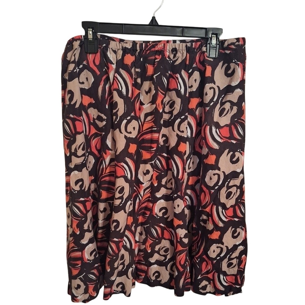 Lane Bryant Skirt Brown Coral Floral Skirt Plus Size 26/28 Linen Summer Vacation